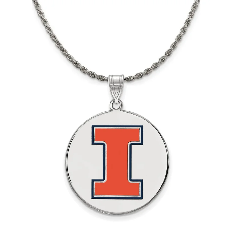 Interlocked necklace-Sterling Silver U. of Illinois XL Enamel 'I' Disc Necklace