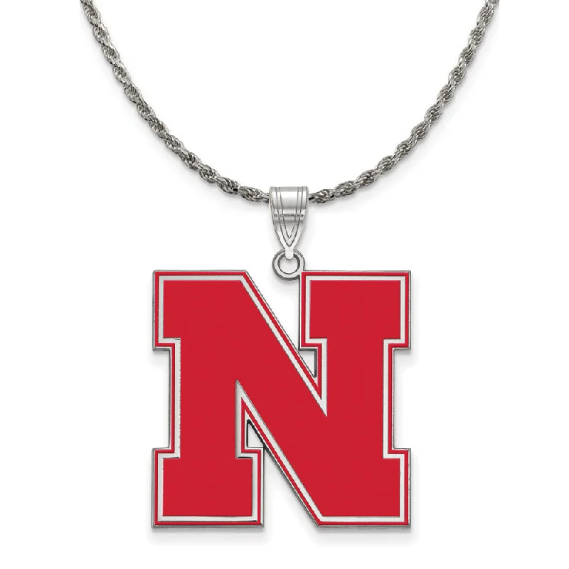 Sterling Silver U. of Nebraska XL Enamel 'N' Pendant Necklace