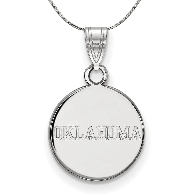 Sterling Silver U. of Oklahoma Small Disc Pendant Necklace