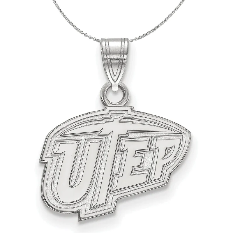 Zigzag pattern necklace-Sterling Silver U. of Texas at El Paso Small 'UTEP' Necklace