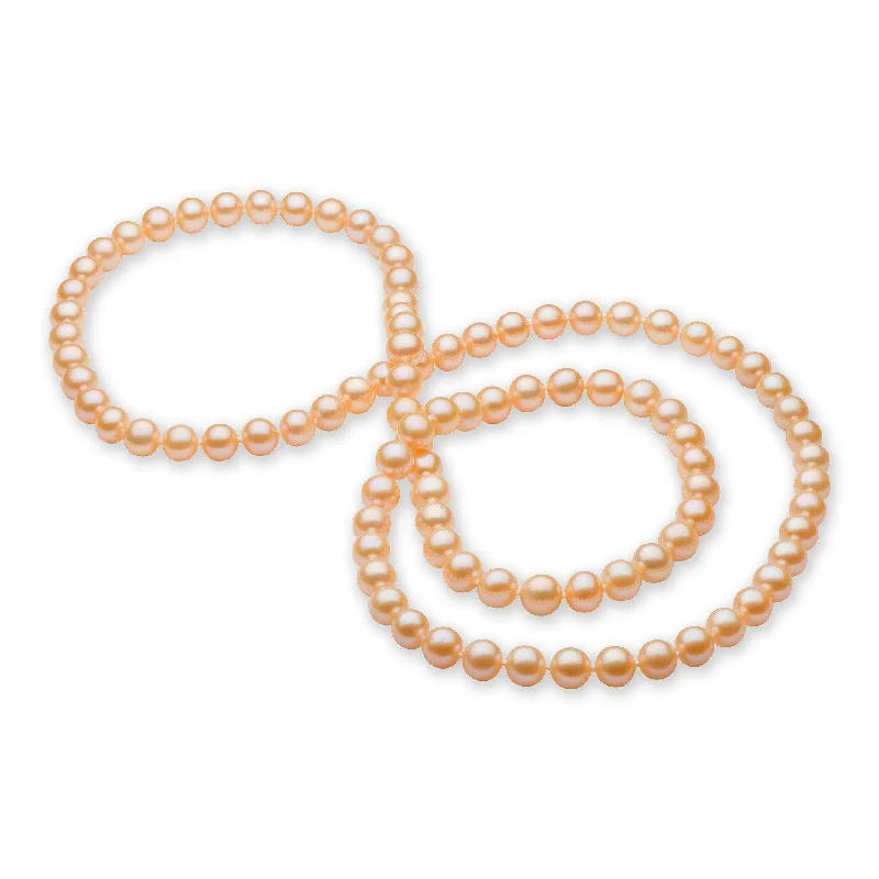 Two-stone necklace-38" Peach Freshwater Pearl Strand