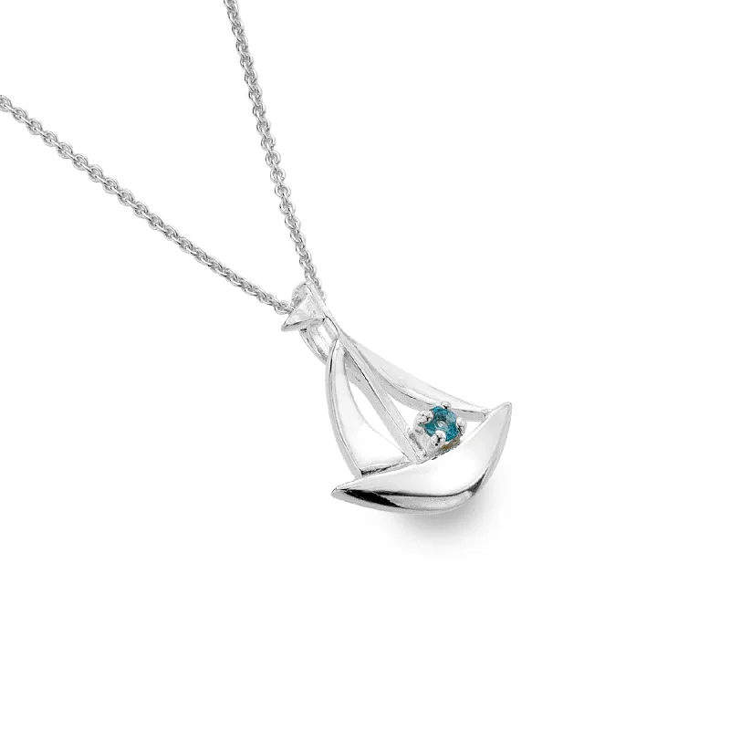 Sea Gems Silver Blue Topaz Sail Boat Pendant Necklace