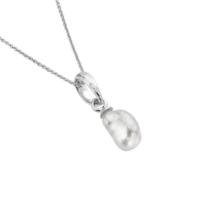 Shiny silver necklace-Sea Gems Silver Origins Freshwater Pearl Pendant Necklace