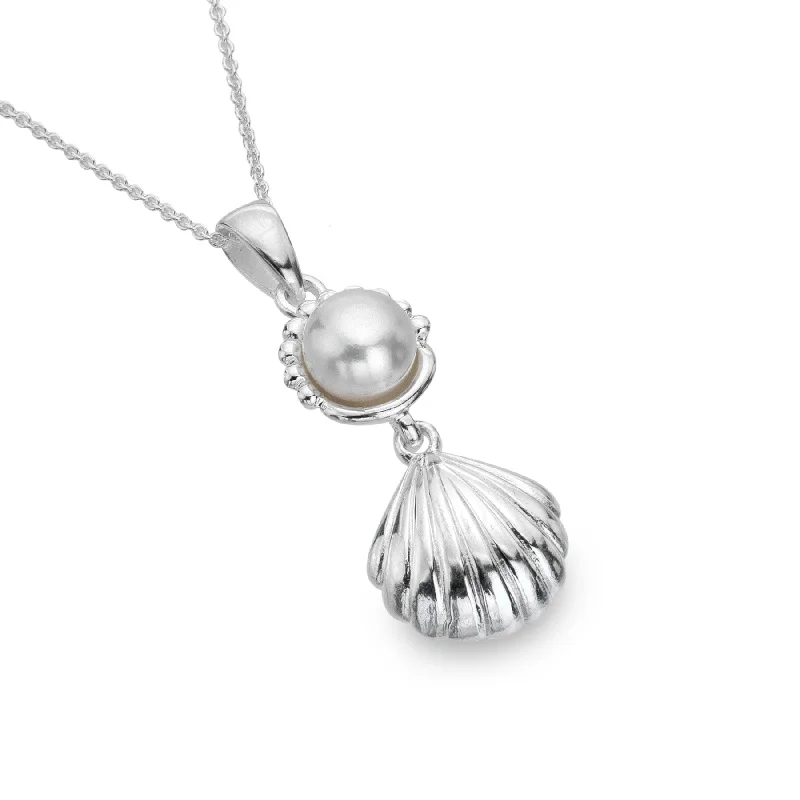 Zigzag pattern necklace-Sea Gems Silver Shell and Freshwater Pearl Necklace