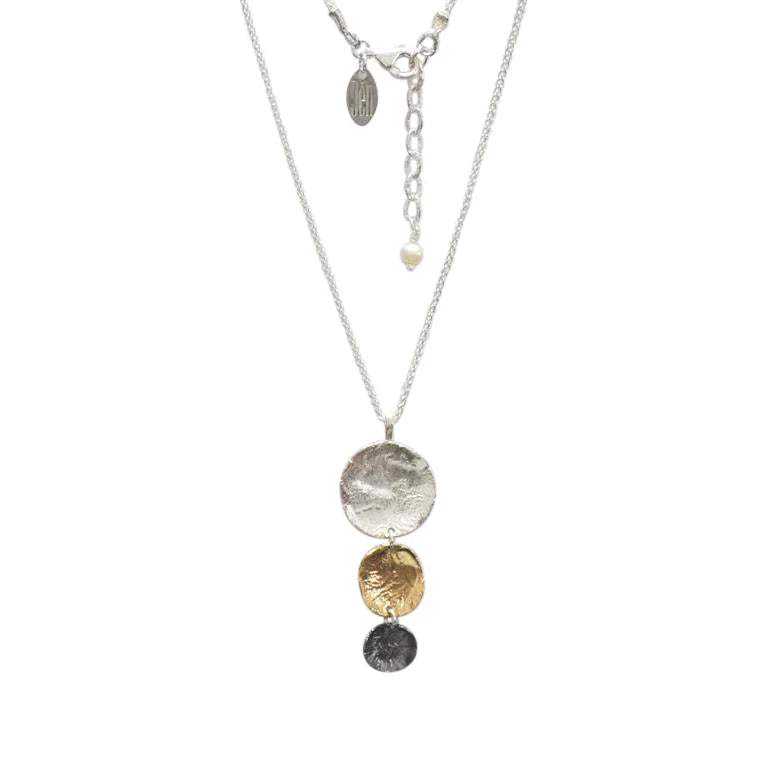 Multi-stone necklace-Silver and Gold Large Three Colour Circle Necklace