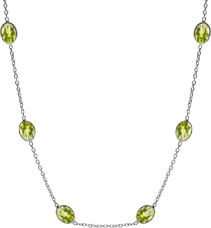 Sleek platinum necklace-Sterling Silver Bezel-Set Faceted Peridot Necklace