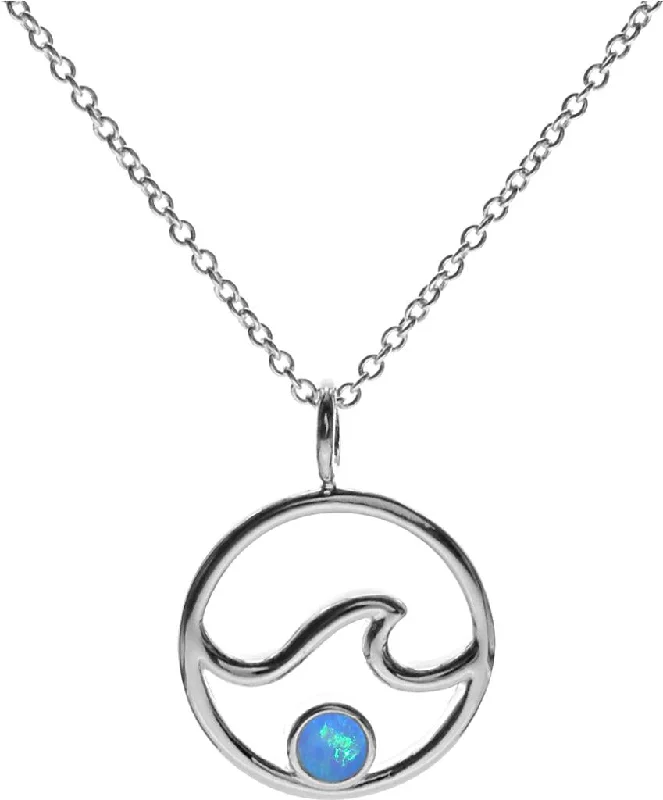 Single pearl necklace-Sterling Silver Blue Opalique Wave in Circle Necklace