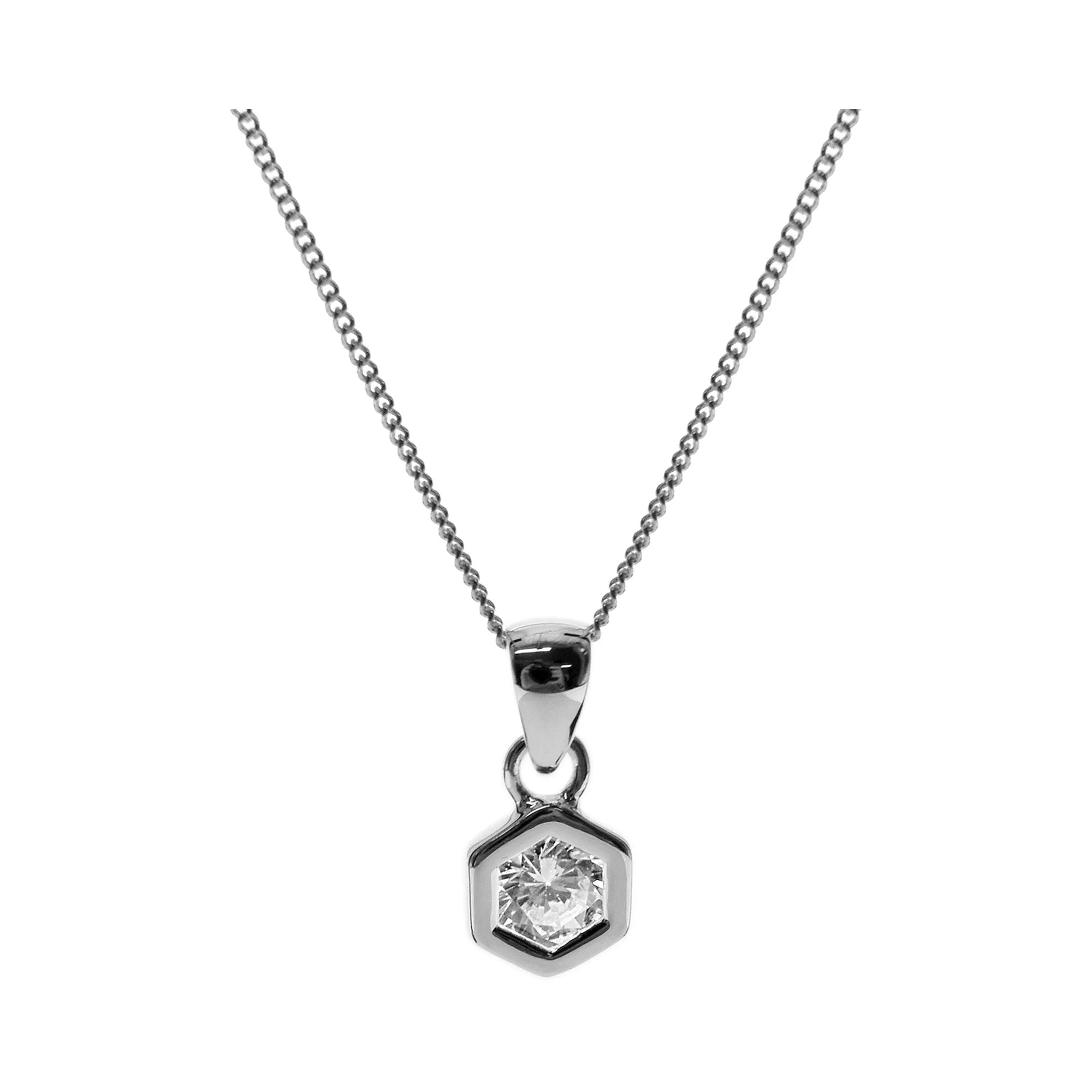 Polished rose necklace-Sterling Silver Cubic Zirconia Hexagon Pendant Necklace