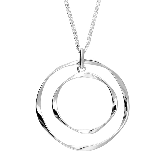 Scalloped edge necklace-Sterling Silver Double Circle Necklace