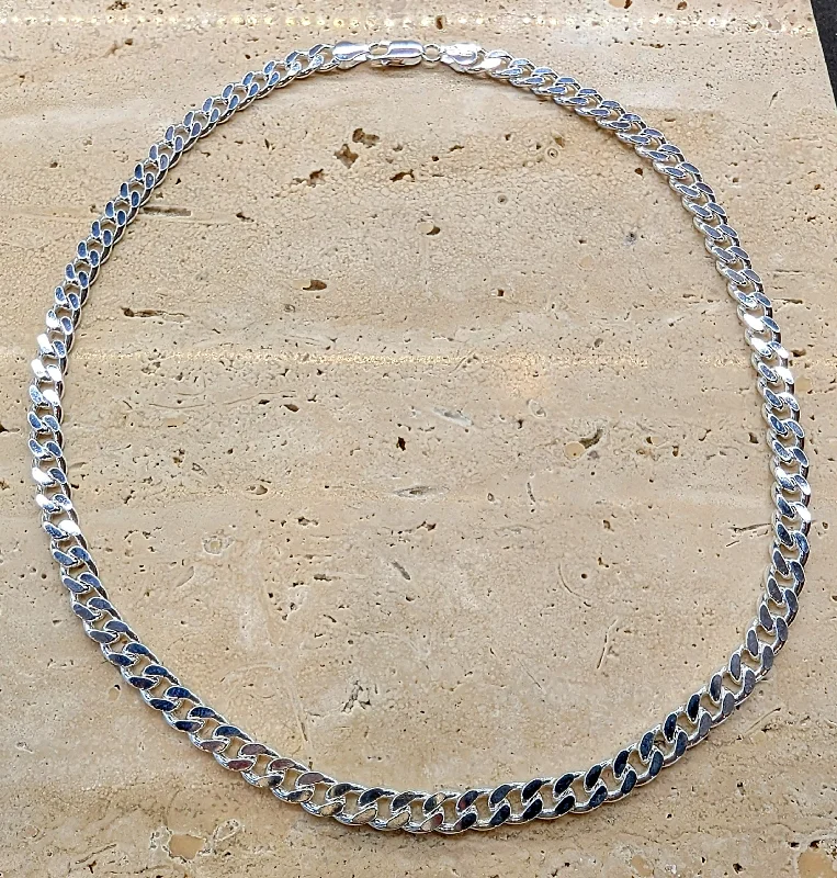 Linked charm necklace-Sterling Silver Flat Curb Necklace