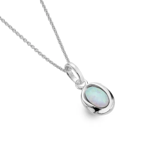 Minimalist wave necklace-Sterling Silver Opalite Stone Pendant Necklace