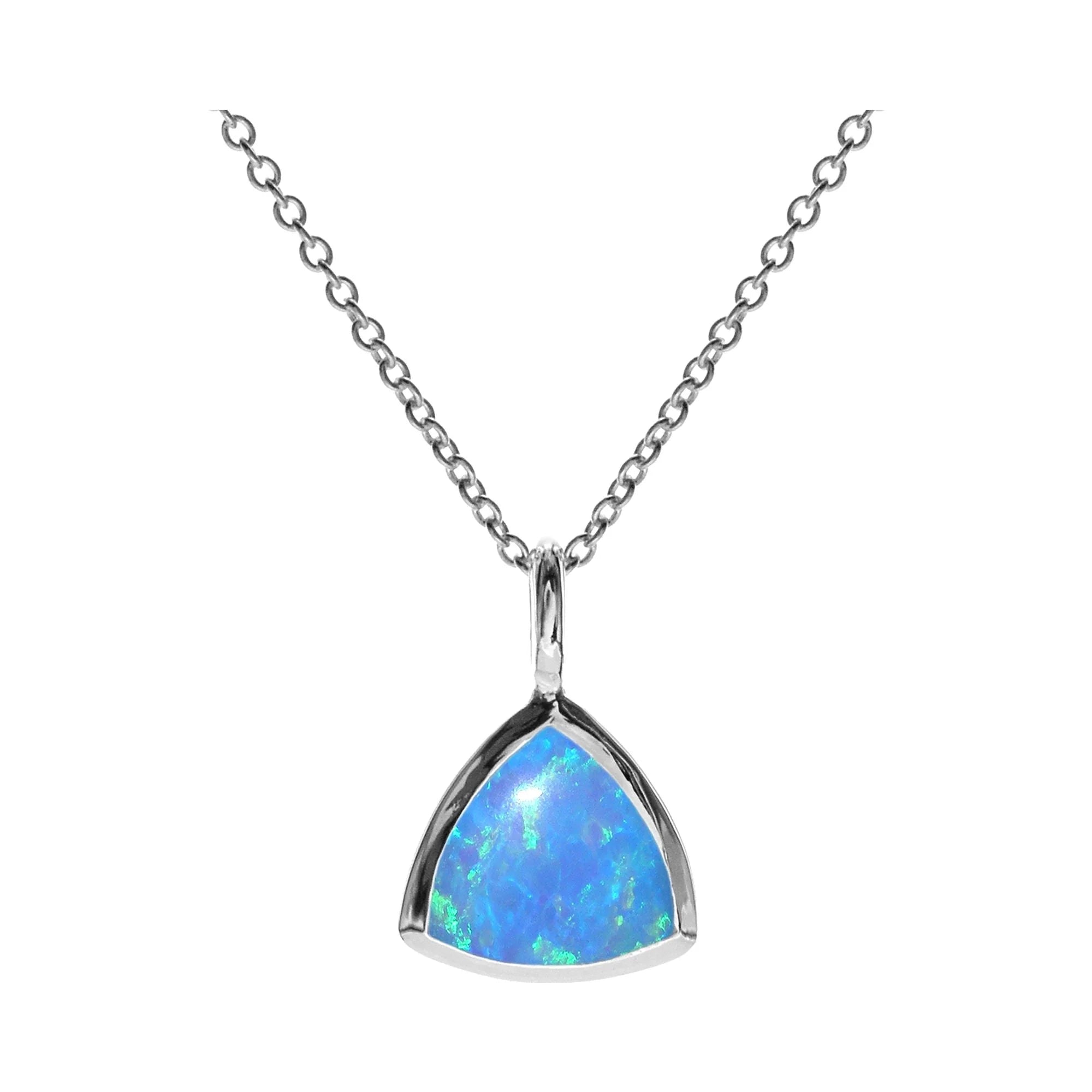 Sterling Silver Trillion Cut Blue Opalique Necklace