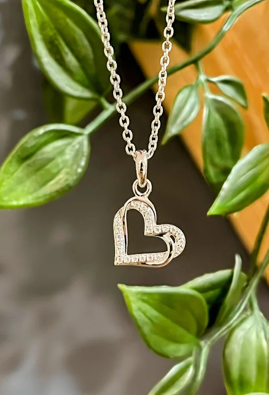 Sparkling crystal necklace-Unique & Co Silver Heart with Cubic Zirconia Necklace