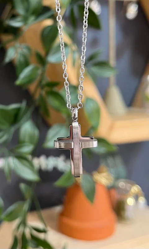 Lightweight silver necklace-Unique & Co Stainless Steel Cross Pendant Necklace