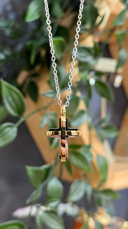 Puzzle design necklace-Unique & Co Steel Yellow Gold IP Cross Pendant Necklace