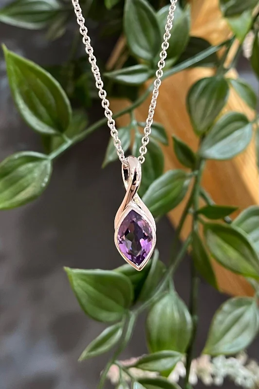 Floating diamond necklace-Unique & Co Sterling Silver Amethyst Pendant Necklace