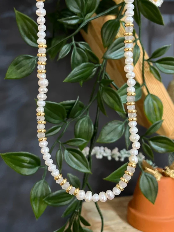 Leafy vine necklace-Yaron Morhaim Pearl and Moonstone Necklace