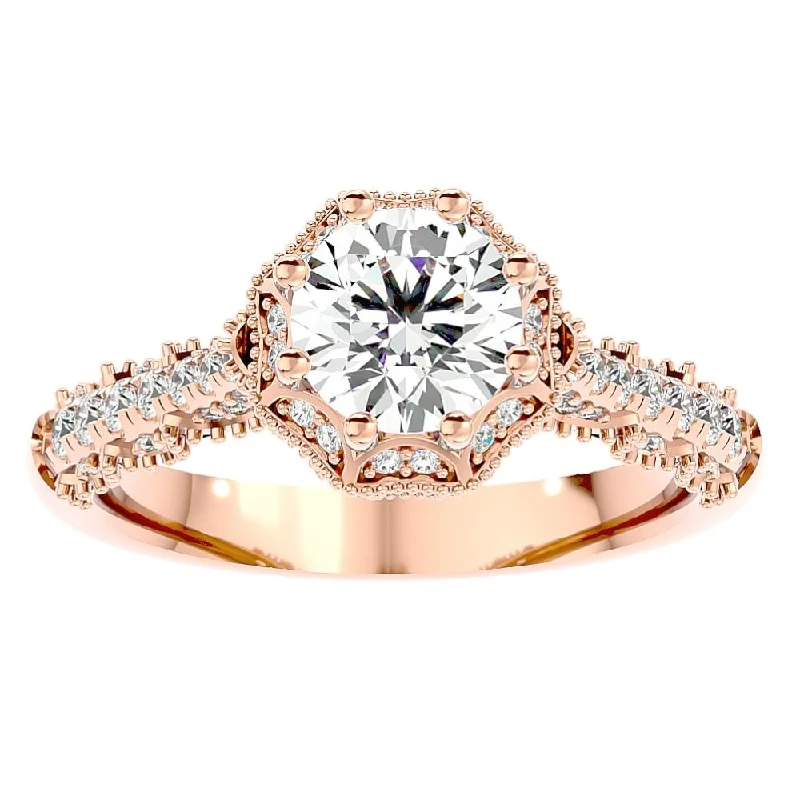 Puzzle design ring-1 1/10Ct Vintage Diamond Moissanite Halo Engagement Ring White Yellow Rose Gold