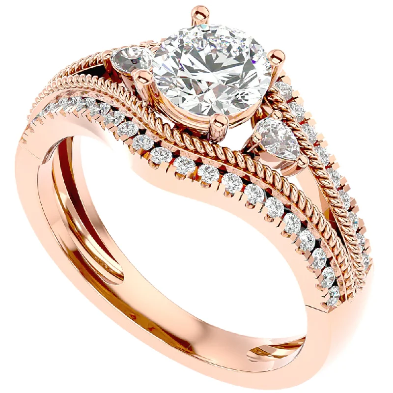 Baguette diamond ring-1 1/3Ct Diamond & Moissanite Designed Accent Engagement Ring in 10k Gold