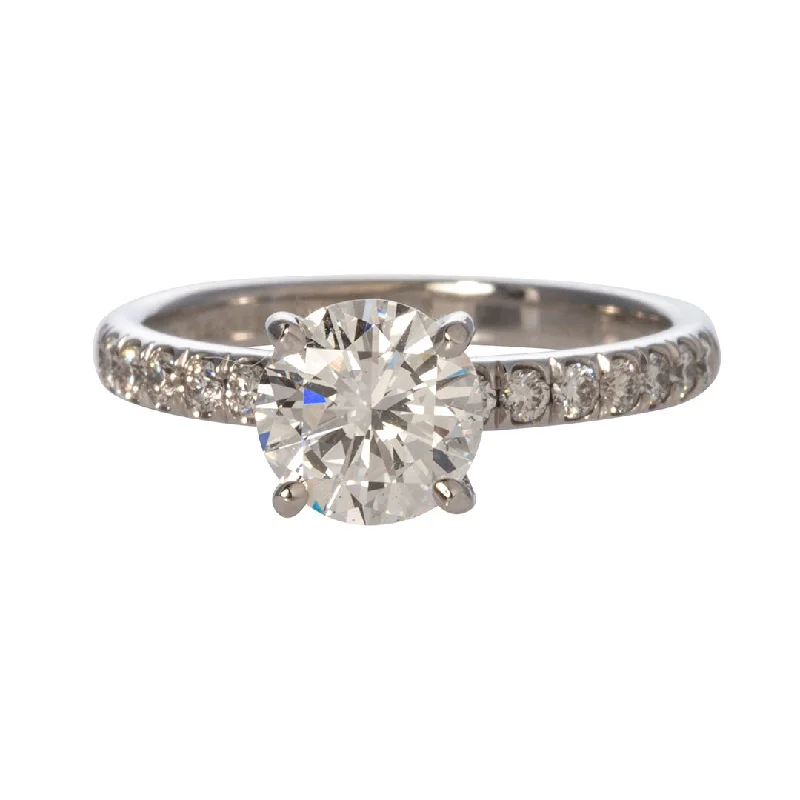 Classic solitaire ring-1.10ct Round Diamond Solitaire Pavé 14K Gold Engagement Ring