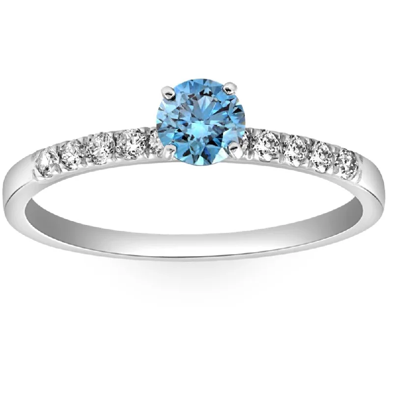 Tribal engraved ring-1/2Ct Blue Diamond Engagement Ring in White Gold