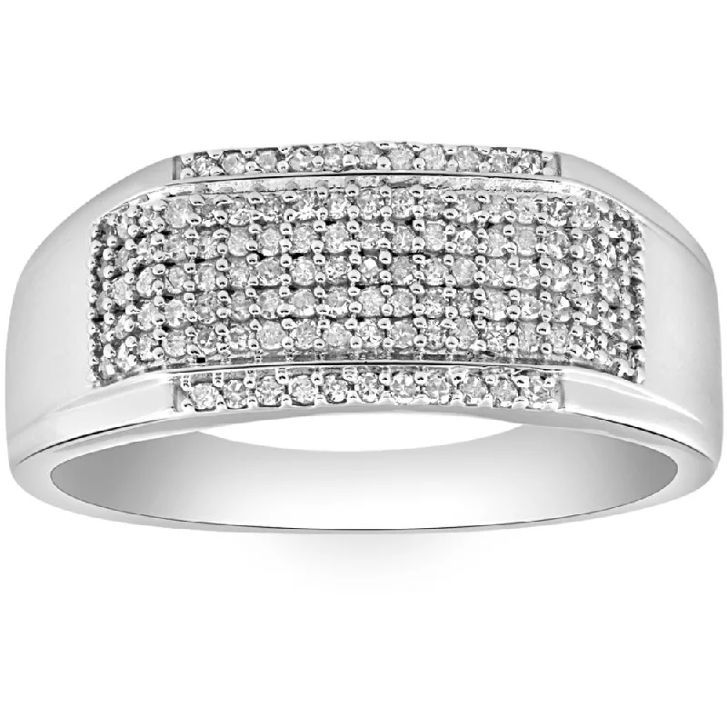 Retro ruby ring-1/2Ct Men's Pave Diamond Ring in White Gold