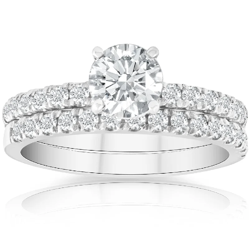 Glittering diamond ring-1 3/4 Ct Diamond Engagement Wedding Set 14k White Gold