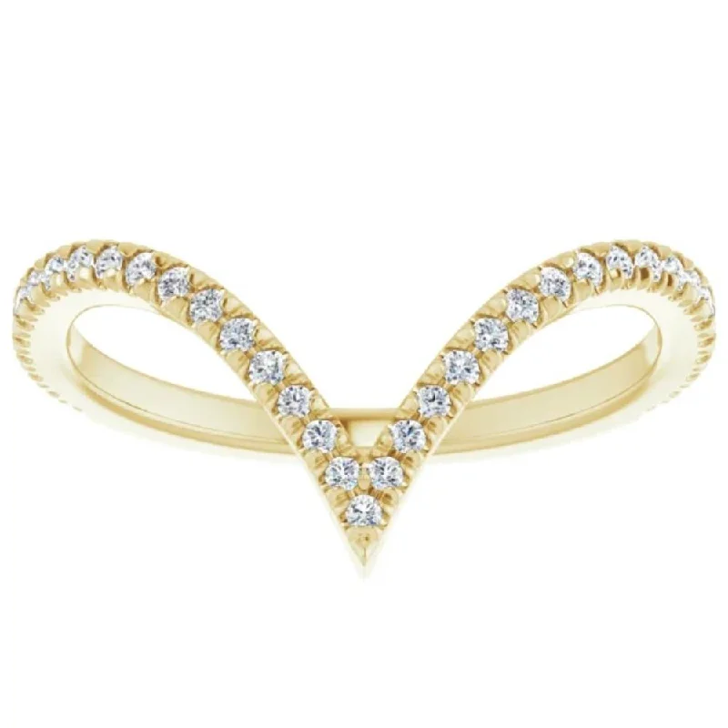 Crescent moon ring-1/4Ct Diamond V Shape Ring Contour Stackable Band in White, Yellow, or Rose Gold