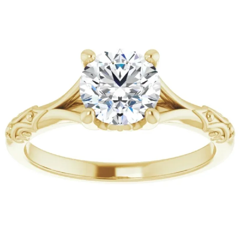 Wave-pattern ring-1 Ct Solitaire Diamond Engagement Ring 14k Yellow Gold Lab Grown