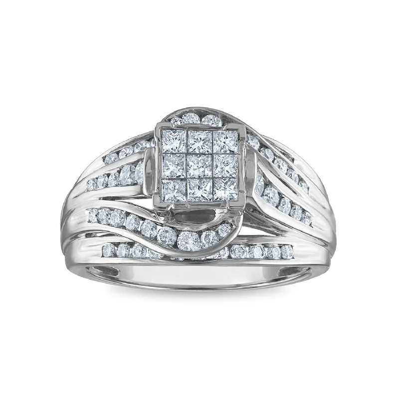 Flush-mount ring-1 CTW Diamond Engagement Ring in 10KT White Gold