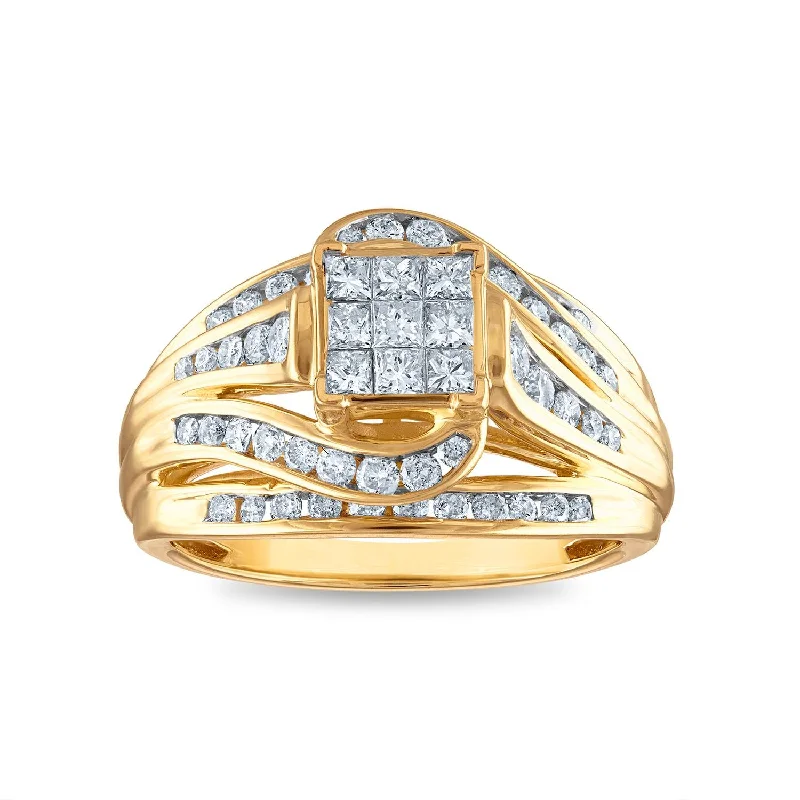 Polished stone ring-1 CTW Diamond Engagement Ring in 10KT Yellow Gold