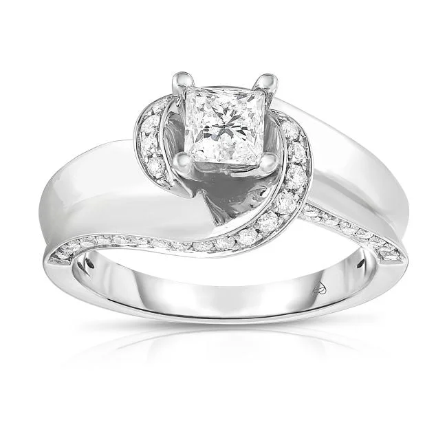 Tapered gem ring-1 CTW Diamond Engagement Ring in 14KT White Gold