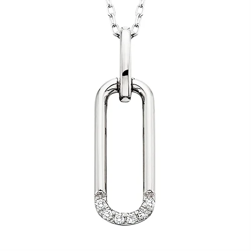 Frosted finish necklace-10 karat White Diamond Accented Paperclip Pendant Necklace