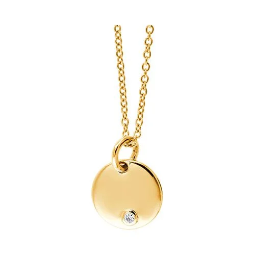 Sculpted gold necklace-10K Yellow Gold Diamond Disc Pendant - 10mm