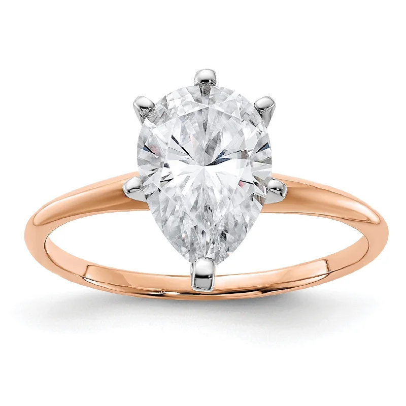 Tiny crystal ring-10X7MM Pear Moissanite Solitaire Engagement Ring in 14KT Rose Gold; Size 7