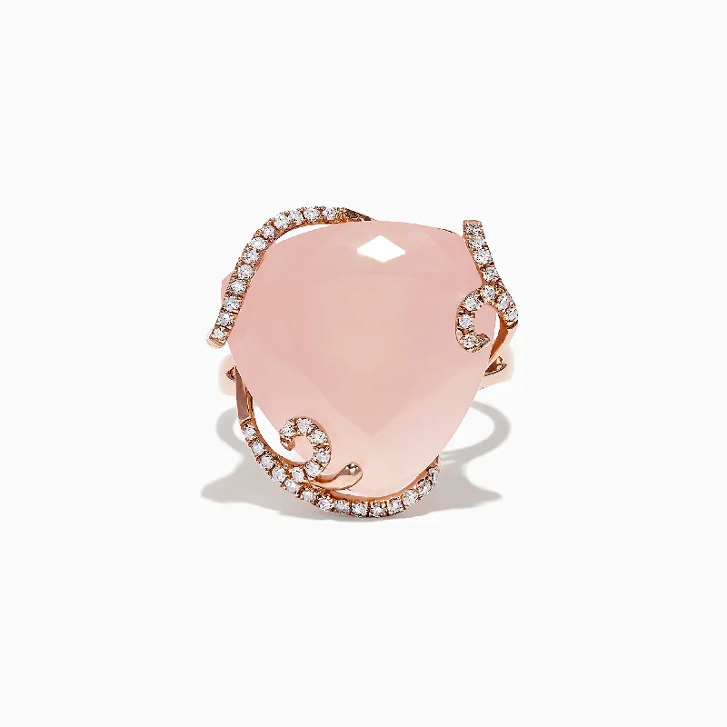 Statement turquoise ring-14K Rose Gold Diamond and Rose Quartz Ring, 16.45 TCW