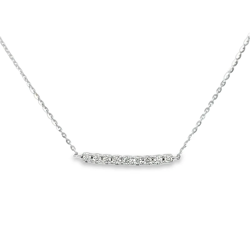 Sleek platinum necklace-14K White Gold Petite Bar Necklace - .15ctw