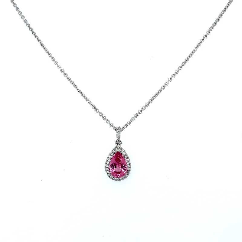 Vintage opal necklace-14K White Gold Pink Spinel and Diamond Pendant