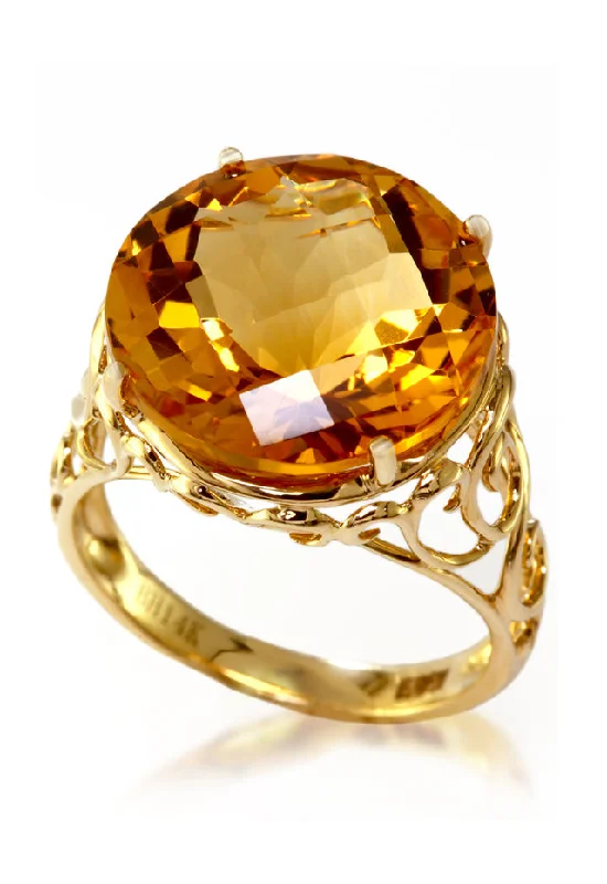 Futuristic diamond ring-14K Yellow Gold Citrine Ring, 10.80 TCW