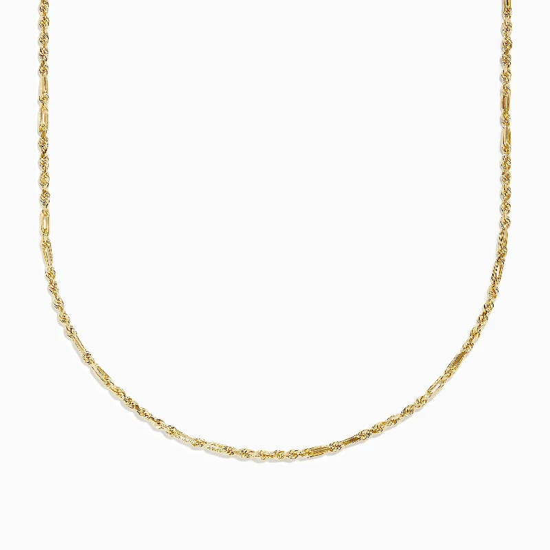 Concave necklace-14K Yellow Gold Figaro Rope Chain Necklace 18"