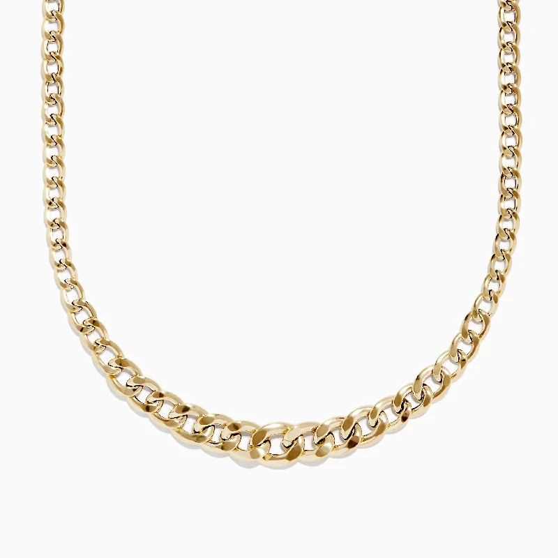 Five-stone necklace-14K Yellow Gold Hollow Graduated Curb Chain Necklace 18"