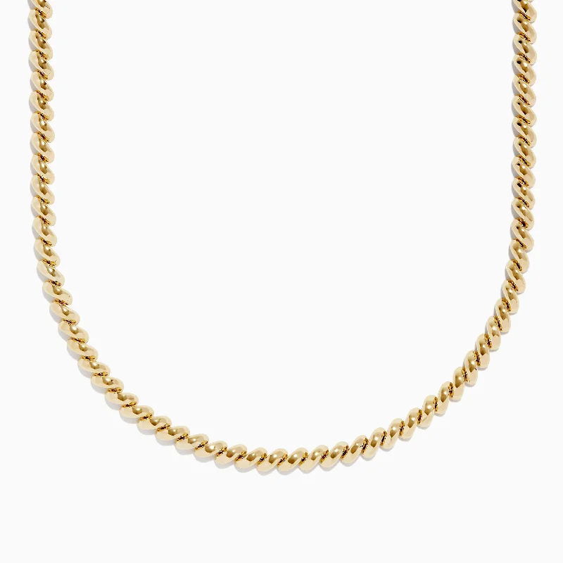 Glossy black necklace-14K Yellow Gold Hollow San Marco Chain Necklace 17"