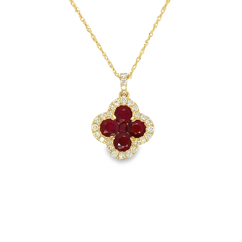 Stacking birthstone necklace-14K Yellow Gold Ruby and Diamond Pendant