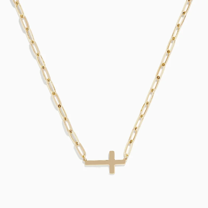 Interlocked necklace-14K Yellow Gold West-East Cross Paperclip Chain Necklace 17"