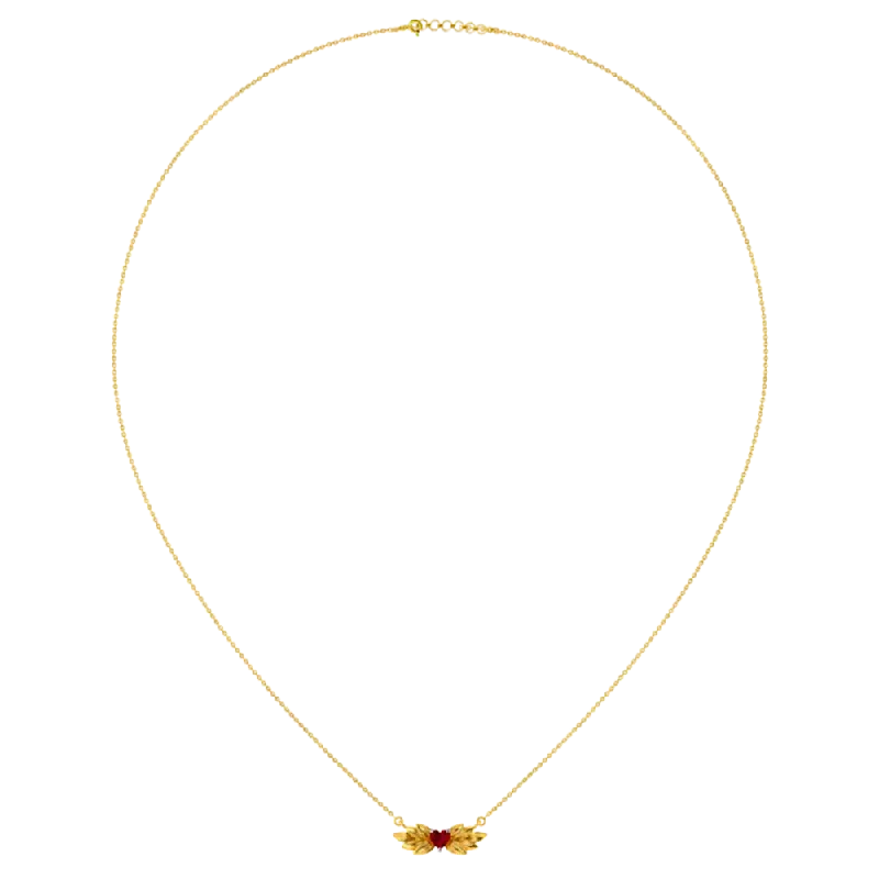 Convex necklace-18k Gold Chain Pendant With A Heart And Leafy Designs