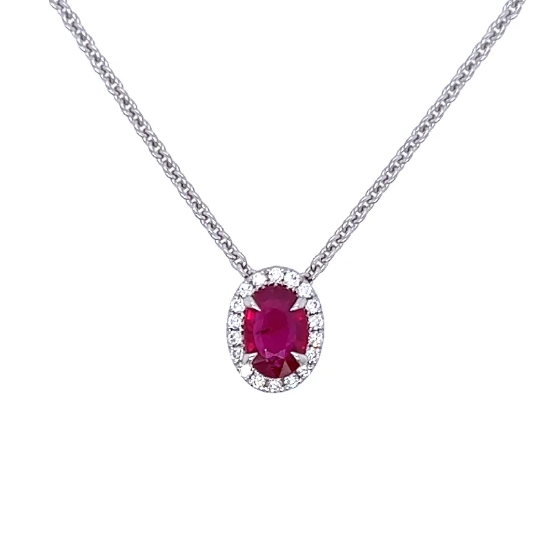 Sleek platinum necklace-18K White Gold Ruby & Diamond Pendant