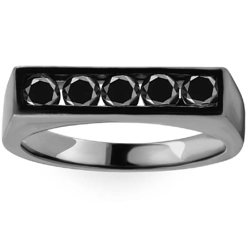 Delicate filigree ring-1Ct Black Diamond 5-Stone Men's Ring in 10k Black Gold