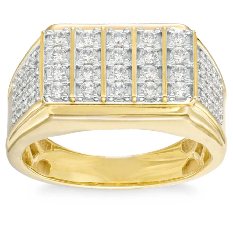 Engraved initial ring-1Ct Men's Diamond Rectangle Multi-Row Ring in 10k Yellow Gold