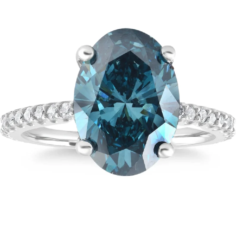 Delicate filigree ring-2 1/2Ct Blue Oval Diamond Engagement Ring in 14k White Gold