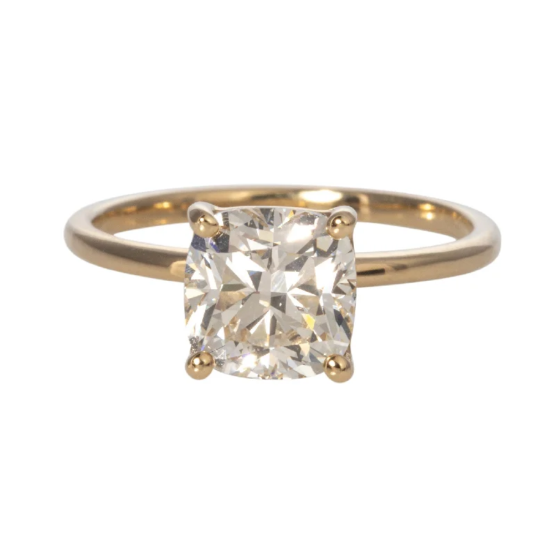 Satin gold ring-2.10ct Cushion Diamond Solitaire 14K Yellow Gold Engagement Ring